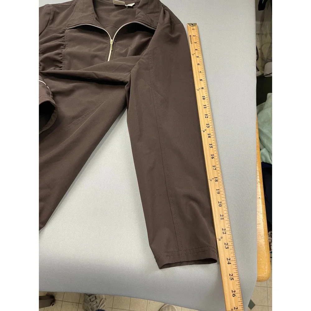 Chicos Zenergy Brown Ruffle Full Zip Jacket Womens Size‎ 3 Large XL Performance